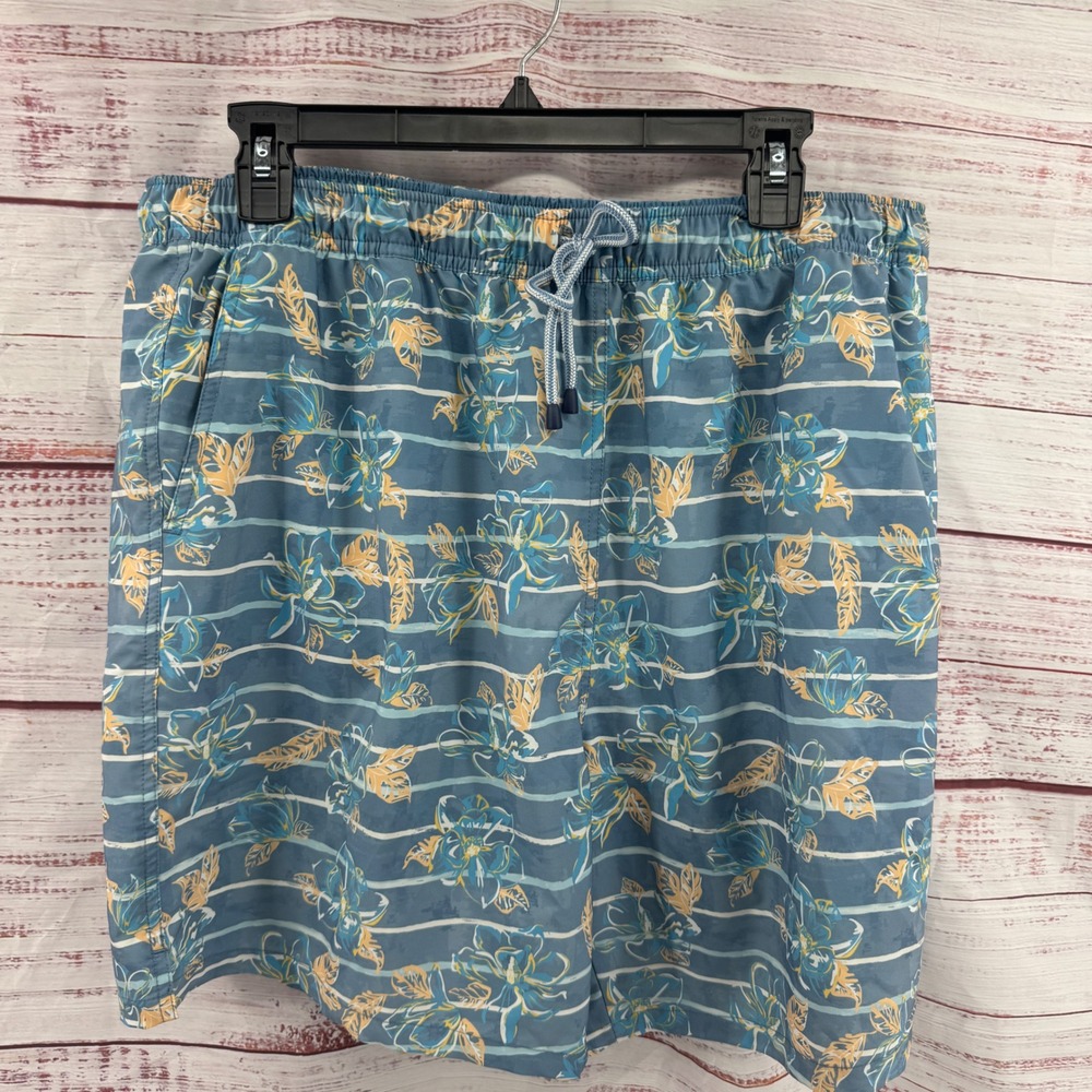 Peter Millar Swim Shorts Mens XL Floral Striped Trunks Board Shorts Mesh Lined